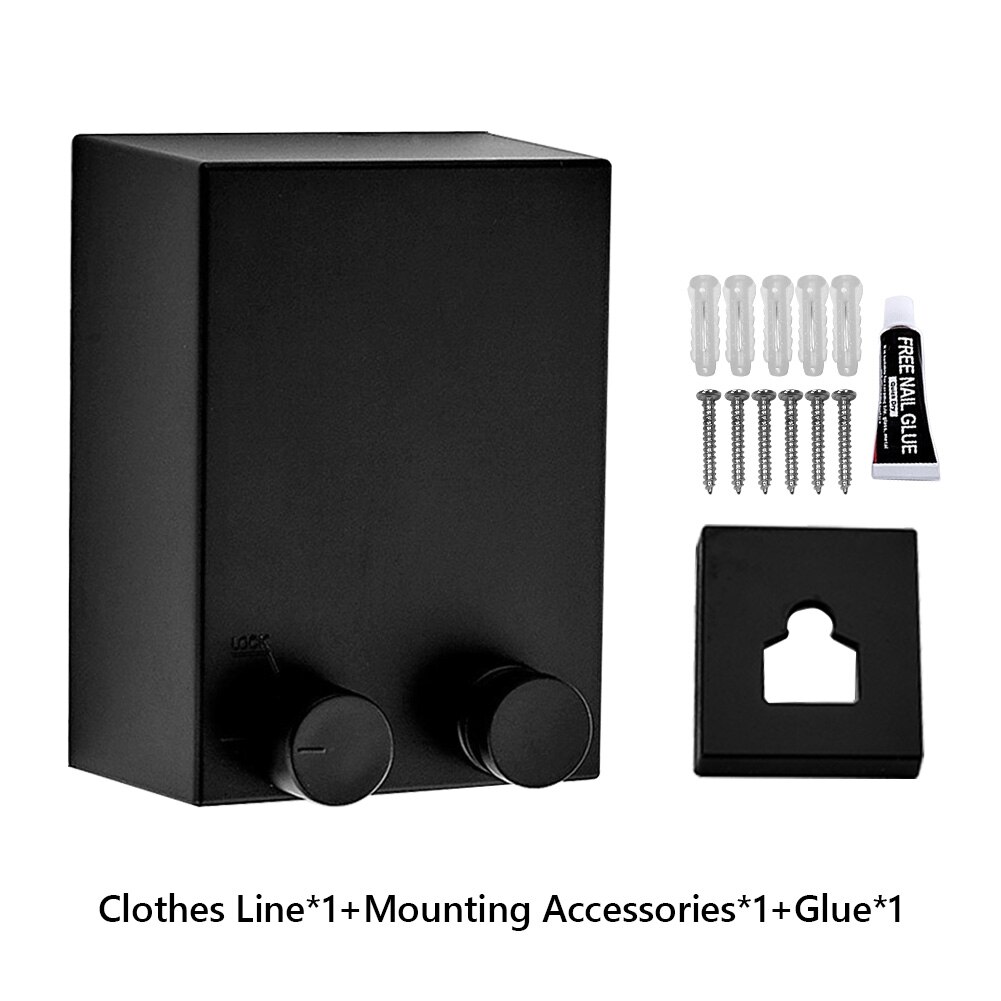 Wall Stretch Washing Cloth Line Retractable Outdoor Indoor Dryer Laundry Hanger Contraction Bathroom Accessories Clothesline: Black