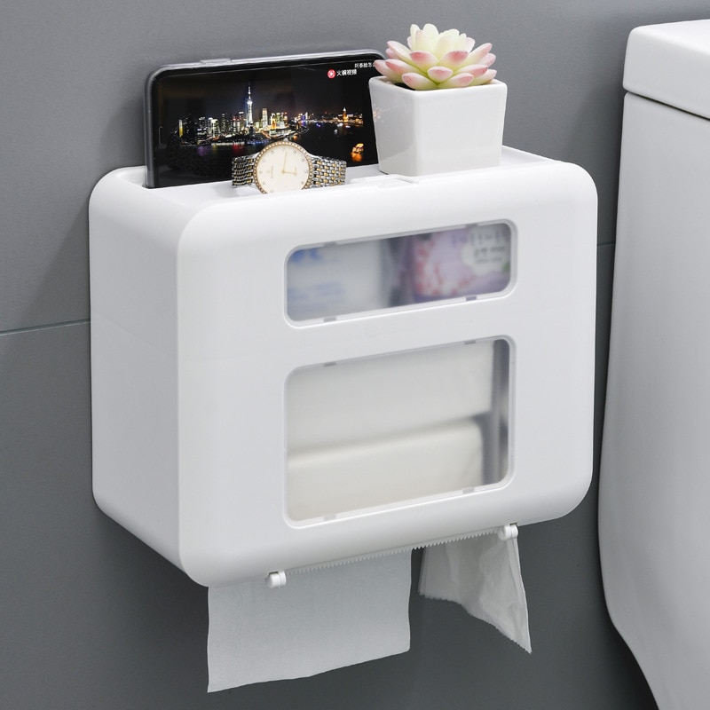Distributeur Double couche 4 couleurs, boîte à mouchoirs murale en plastique étanche, produit de salle de bain, fournitures de salle de bain: WHITE