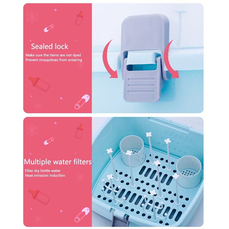 Baby sealed Portable Bottle Nursing Bottle Storage Box Portable plastic with drain tray bottle storage box