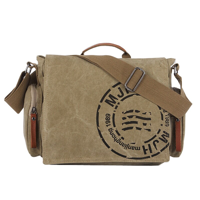 Manjianghong Leisure Canvas Men's Briefcase Bags Guaranteed Man's Shoulder Bag Business Functional Messenger Bag: Light khaki