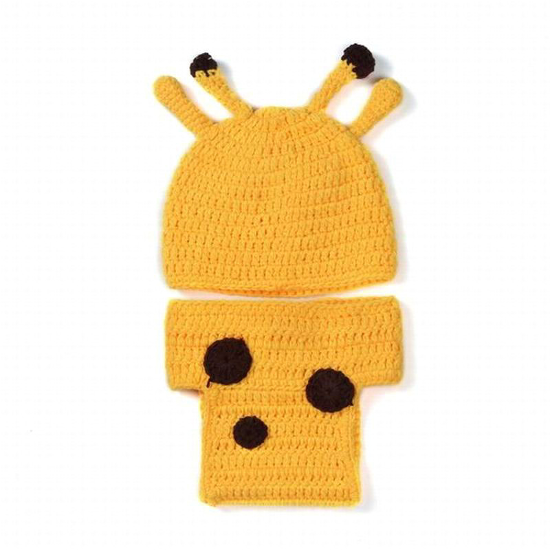 2 Stks/set Pasgeboren Fotografie Rekwisieten Cartoon Herten Kleding Pak Zuigeling Cap Haak Knit Kostuum Babykleertjes Accessoires