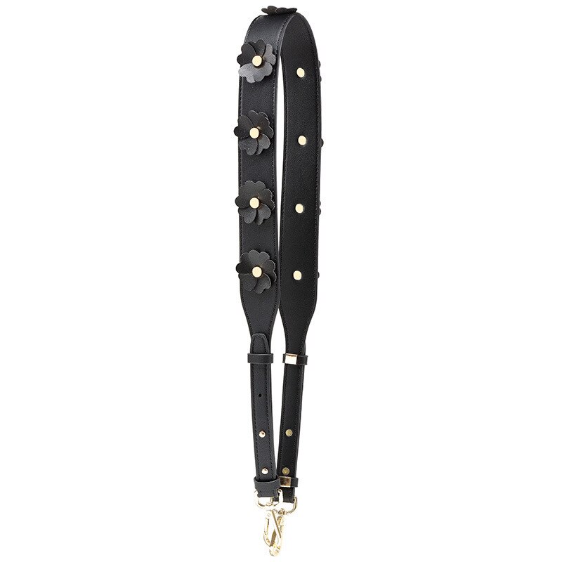 Luxury DIY Handbag Strap PU Leather Flower Women Bag Shoulder Straps for Handbags Casual Replacement Straps for Bags: BLACK A