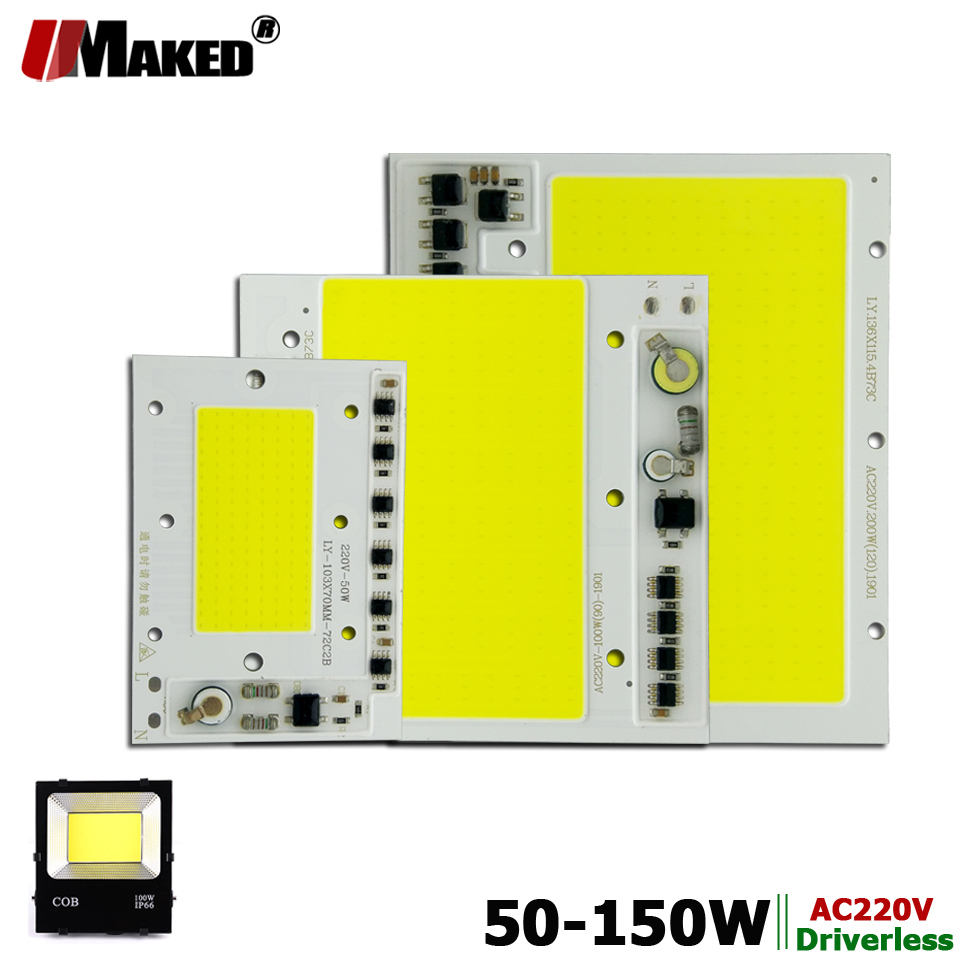 AC220V LED COB 50W 100W 150W LED PCB reflector módulo placa de aluminio blanco/cálido COB Chips controlador IC inteligente para lámparas de foco