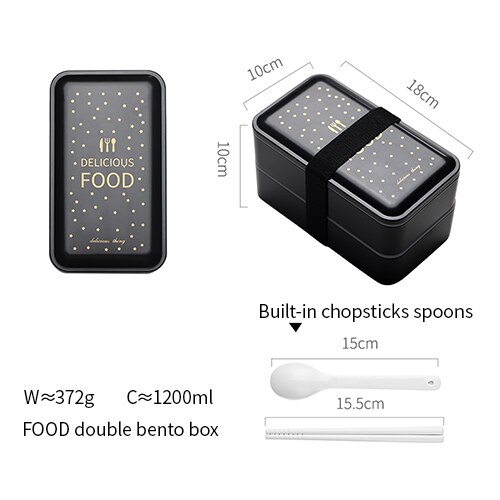 Portable Rectangular Lunch Box Double Plastic with Compartments Bento Box 1200ml Microwave Tableware Food Storage Container: Food