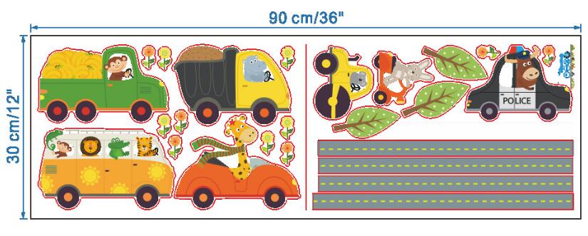 Pegatinas de pared de coches de dibujos animados para habitaciones de niños, vinilos de pared niños, dormitorio infantil, decoración del hogar de guardería: HM0119