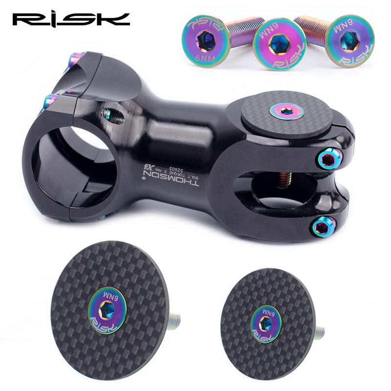 Risk-Tapa superior de potencia de carbono para bicicleta, 28,6, 31,8mm, auricular para tapa superior de bicicleta de montaña, tornillo de titanio, M6x30mm, RA112