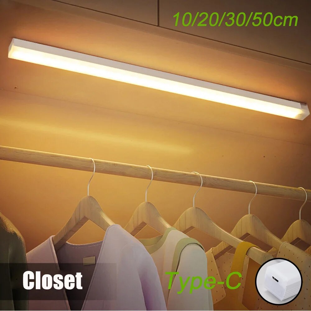 Luz LED con Sensor de movimiento para armario, lámpara nocturna de inducción recargable tipo C, Detector portátil inalámbrico para pasillo