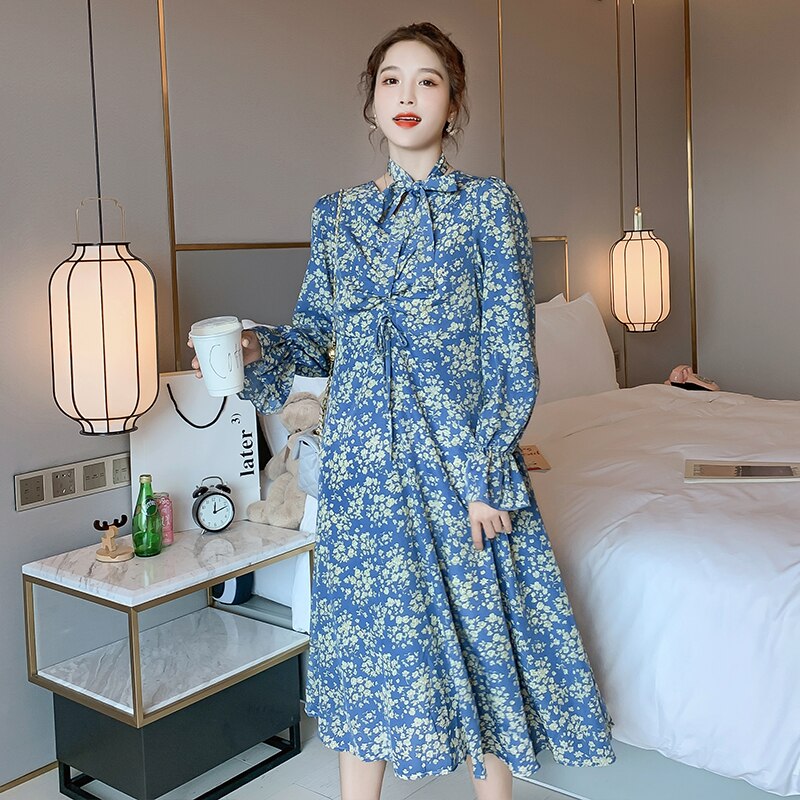 Maternity Dress Spring Autumn Long Sleeve Easy Matching Loose Floral Dress For Pregnant Women Mom Dress