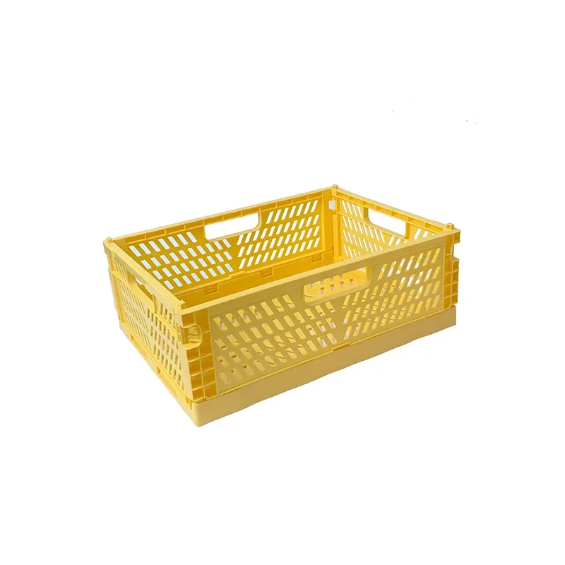 Plastic Foldable Storage Crate Folding Box Basket Stackable Cute Makeup Jewellery Toys Boxes for Storage Box Organizer Portable: L / Yellow