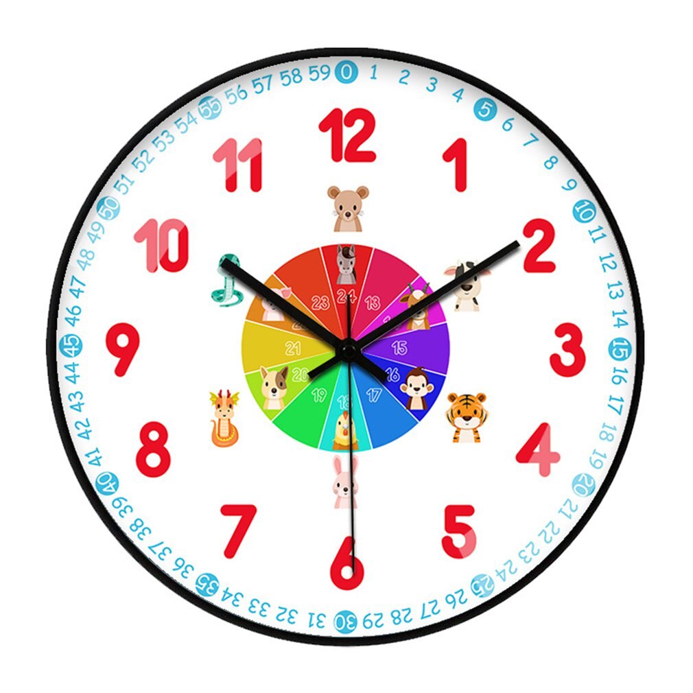 Early Childhood Learning Wall Clock Ultra-quiet Home Classroom Living Room School Recognition Table Wall Clock: Dark Khaki