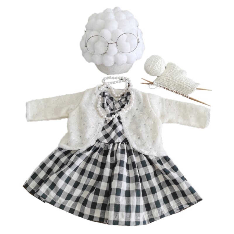 1 Juego de accesorios divertidos para fotografía de bebé recién nacido, disfraz para niñas, ropa de abuela, sombrero para sesión de fotos, trajes: Baby Girl 3-5M