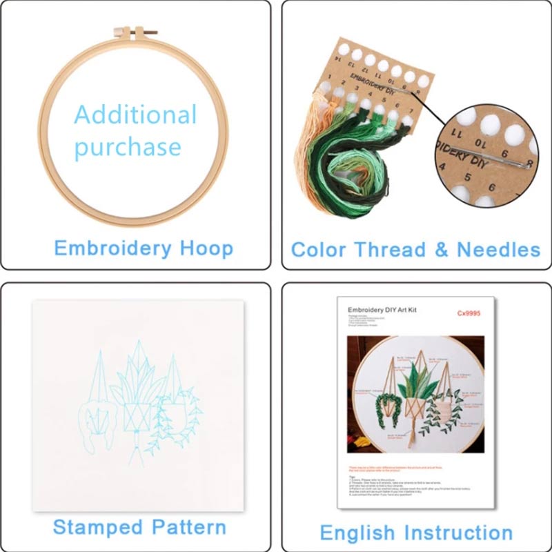 Flower Pattern Stamped Embroidery Kits DIY Embroidery Starter Kit With Bamboo Embroidery Hoop Cross Stitch Sewing Craft