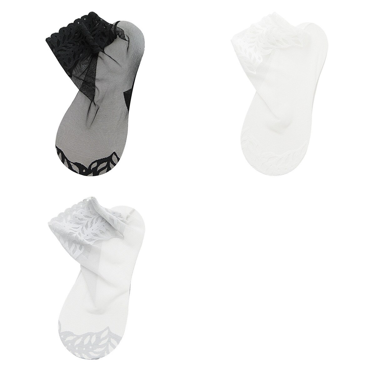 Calcetines de encaje transparentes para mujer, medias antideslizantes de malla de Color sólido, invisibles, para verano, 3 pares, 2022: 3 pairs G
