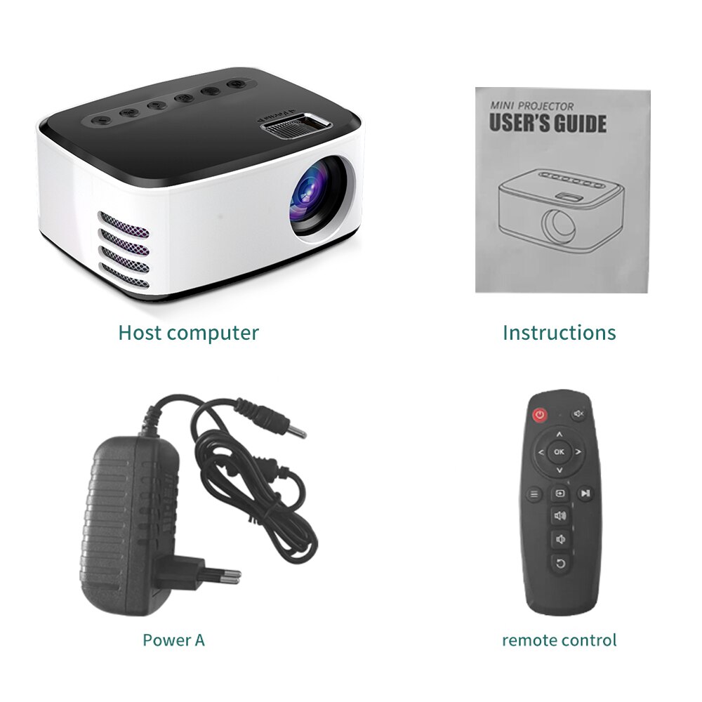 VEIDADZ T20 Built-in Same-screen Version Of The Mini Portable Storage Bag USB LED Home Photo Media Video Payer Cinema Projector: T20Same ScreenBlack / US plug