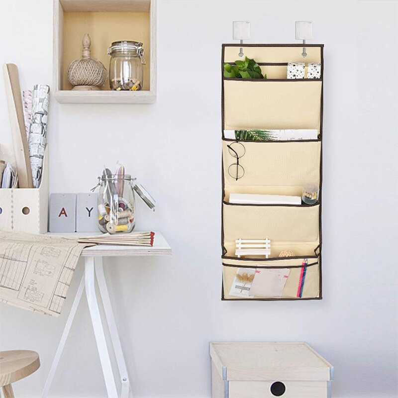 Hanging Wall Organizer,Over the Door File Organizer Hanging Wall File Folder Storage Organizer, (Beige - 2 Pack)