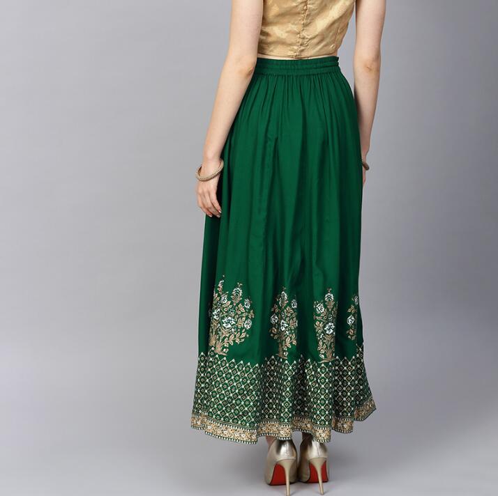 Disfraz de Sarees de la India para mujer, falda de algodón verde, estilo étnico, para baile, primavera y verano,