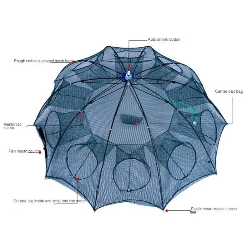 4-16 Holes Strengthened Fishing Net Shrimp Cage Foldable Nylon Automatic Umbrella Shape Fish Trap Cast Folding Landing Net