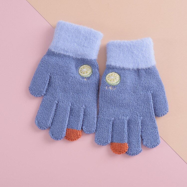 Voor 3 ~ 6Y Winter Meisjes Handschoenen Kids Fruit Vingers Warme Zachte Gebreide Jongens Handschoenen Meisjes Mode Handschoen kinderen: Blauw