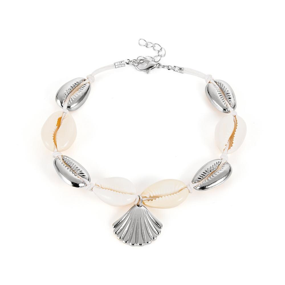 Bohemian Shell Enkelbanden Voor Vrouwen Handgemaakte Lederen Geweven Natuurlijke Shell Voet Sieraden Zomer Strand Barefoot Armband Enkel Op Been