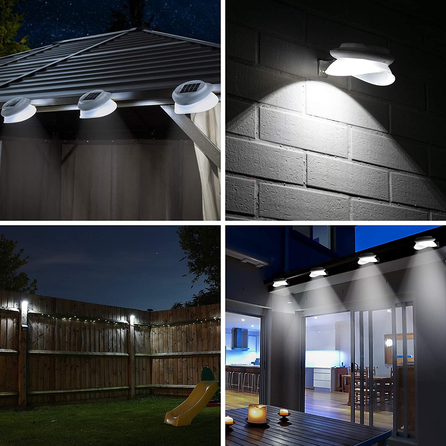 Solar Garden Gutter Lights Outdoor, 9 LED Deck Fence Lights Waterproof for Wall, Deck, Fence, Stair, Step and Yard Decor