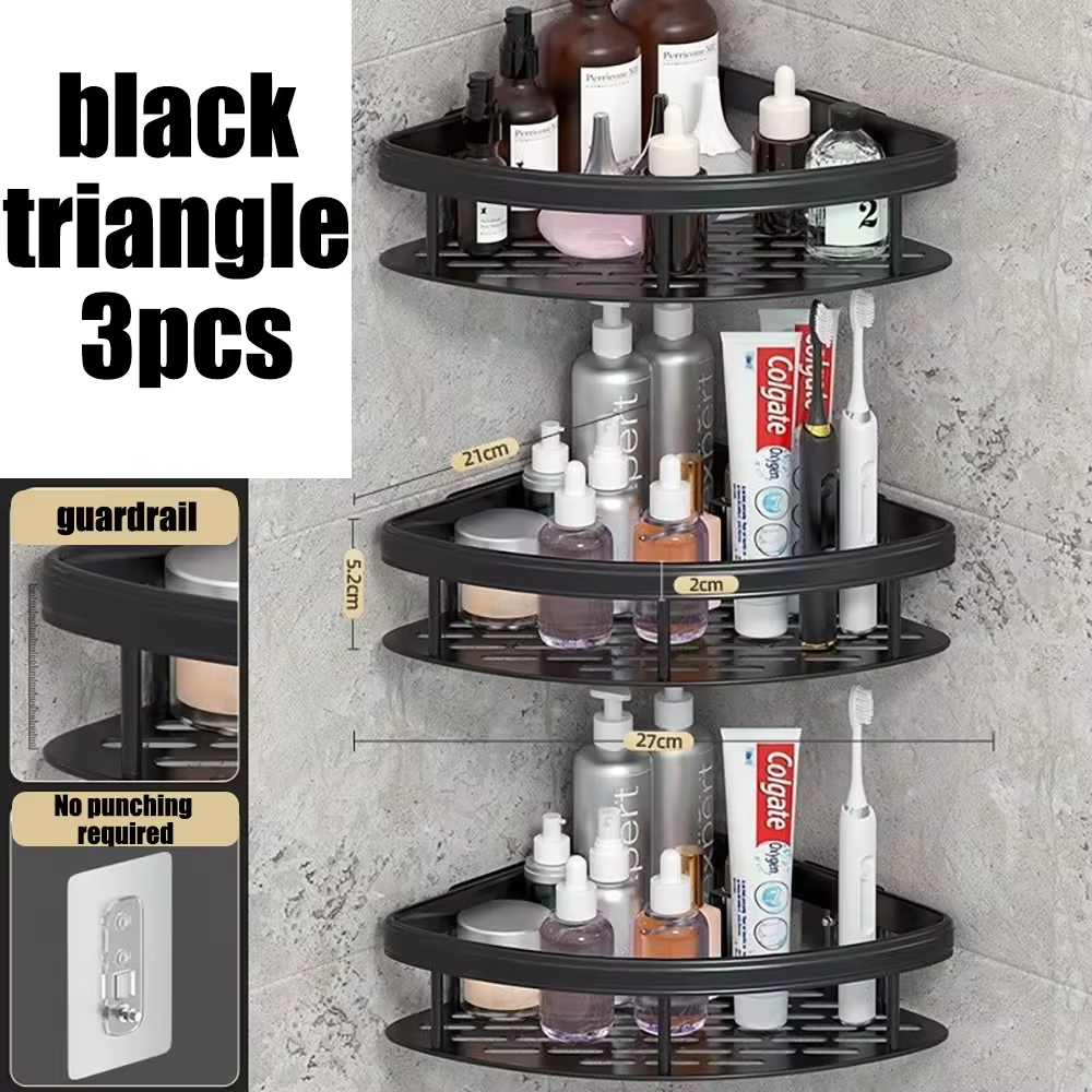 Driepotige rek aan de muur hangende hoek rechthoekige beugel aan de muur gemonteerde douche-shampoo rek badkamerrek handdoekenrek beugel: Paars