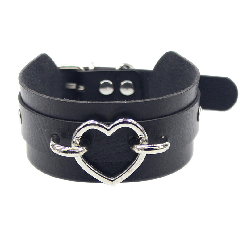 Faux leather heart choker ketting met een verstelbare gesp stud black goth kraag voor vrouwen chocker Gothic sieraden: black