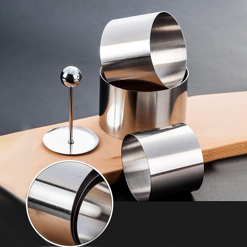 4PCS Stainless Steel Round Cold Dish Mold with Push Plate Kitchen Hotel Dish Tool Salad Plate Fried Rice Forming Mold