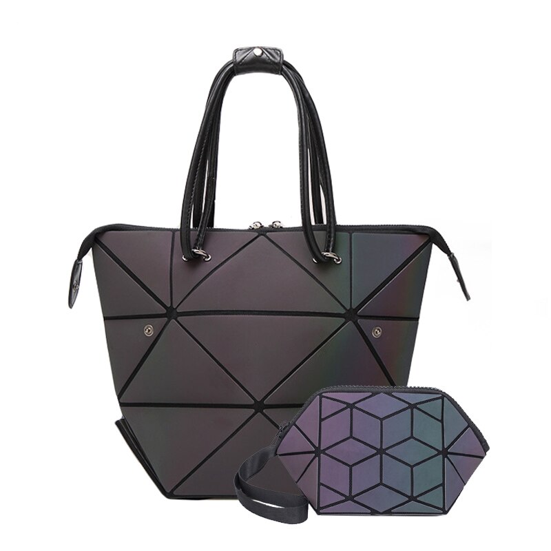 Conjunto luminoso de bolsos cruzados con formas geométricas para mujer, bandolera con cadena para mujer: Handbag 2Pcs A