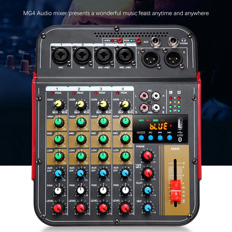 Digital 4-Channel Audio Mixer Console Mixing Console Built-in 48V Phantom Power with BT Function-US Plug