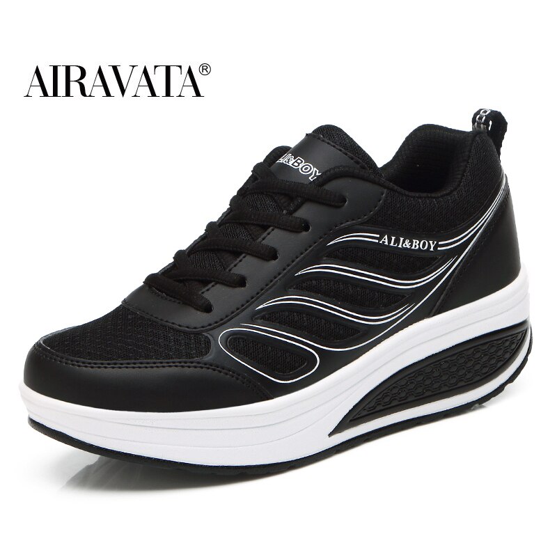 Dame fitness sko shake sko kvinder walking sko afslappet platform sneaker: Sort / 37