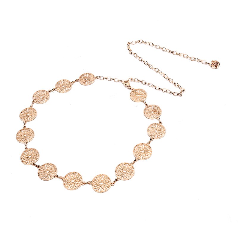 Cinturón de hojas de de Metal para mujer, cinturón de aleación, decoración de hojas, cadena fina dorada, 105cm,: Gold