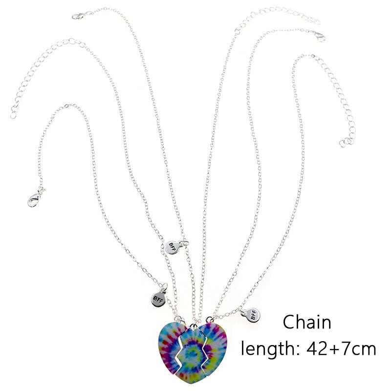 3 pack Bff Heart Pendant Necklace Colourful Broken Heart Pendant Chains Necklace For Women Girls