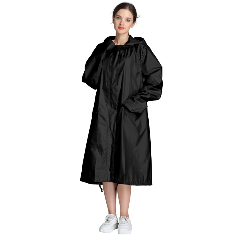 Freesmily Vrouwen Lange Dikke Regen Jas Stijlvolle Waterdichte Regenjas Regen Poncho Cape Met Kap Mouwen En Pocket