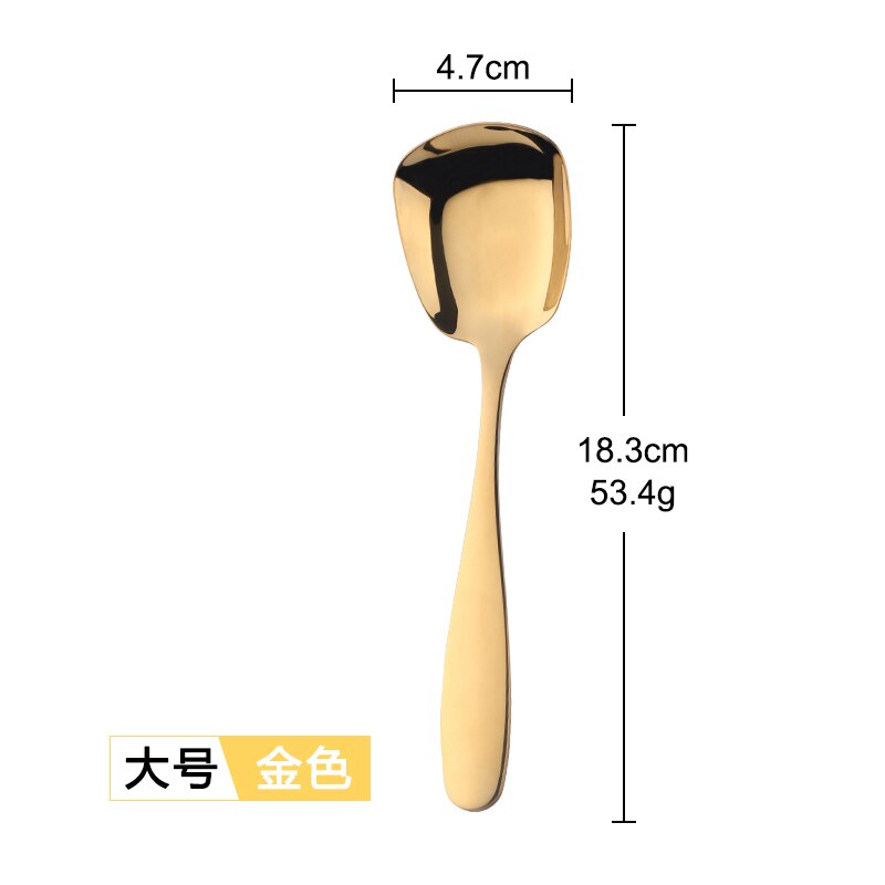 Buyer Star Stainless Steel Square Spoon S M L Rice Spoon Set Dinner Sponn Tableware For Kids &amp; Adult Kitchen Accessory: Gold Large Size