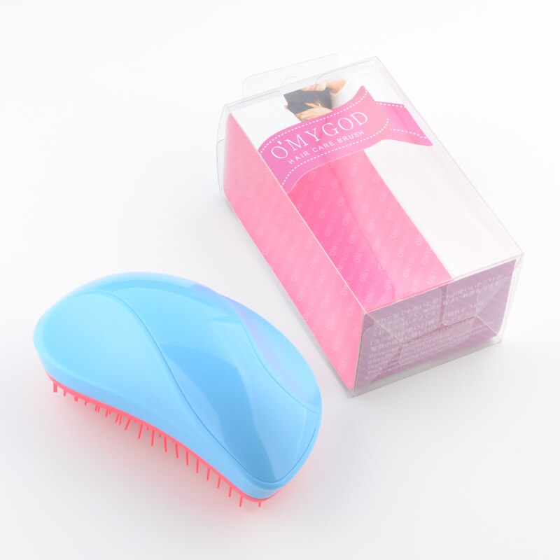 Mango forme démêlant brosse à cheveux doux dents démêlant peigne à cheveux magique salon de coiffure outils de coiffure rose bleu noir avec boîte: Blue