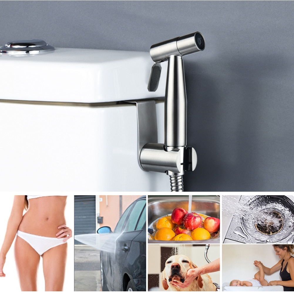21 x 16 x 8cm rostfritt stål toalett dusch med adapter handhållen ingen läckande bidé sprutsats