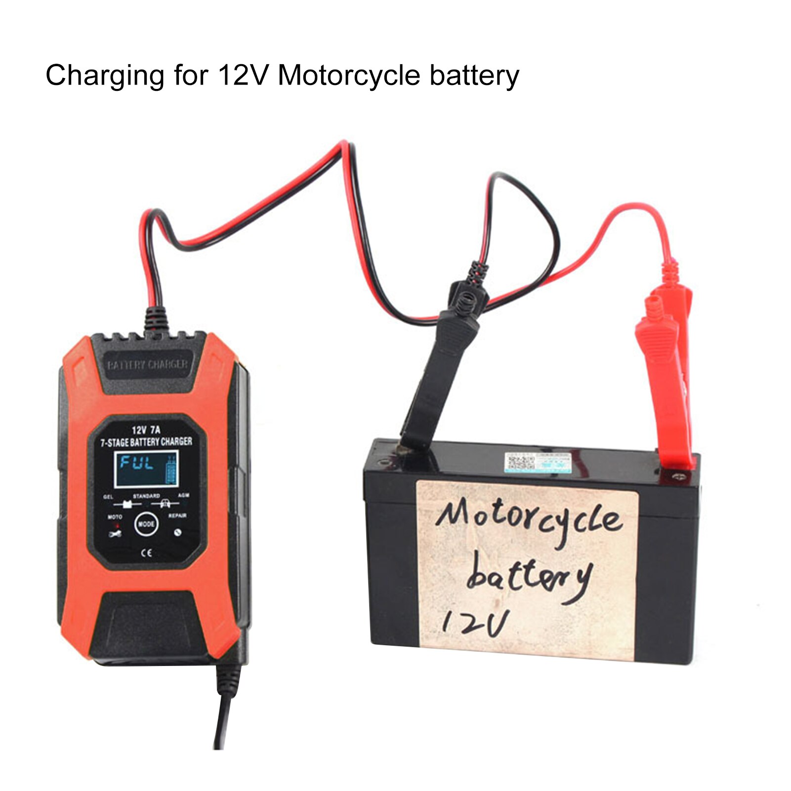 Motorcycle Car Battery Charger 12V 7A Pulse Repair LCD Battery Charger For Lead Acid Battery Agm Gel Wet Battery Charger