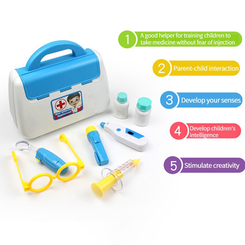 Conjunto de juguetes de médico para niños, Kit médico de simulación familiar, Maleta portátil, accesorios de medicina