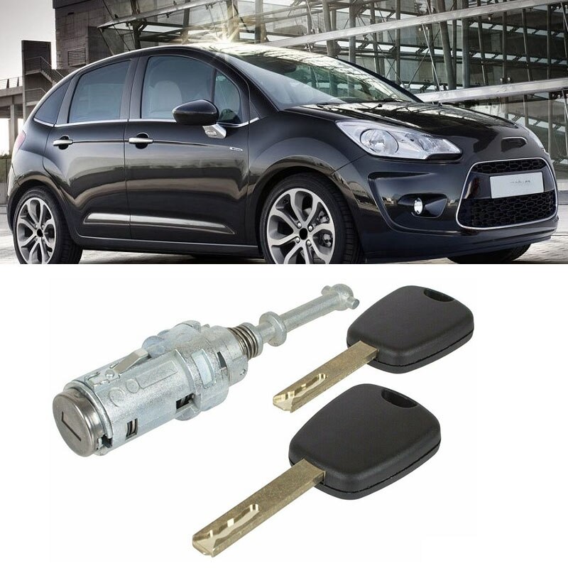 Cilindro de cerradura de puerta delantera izquierda para coche citroën C2, C3, 2002, con 2 llaves, 9170T9, 9170W9, 9170T5, 256924: Default Title