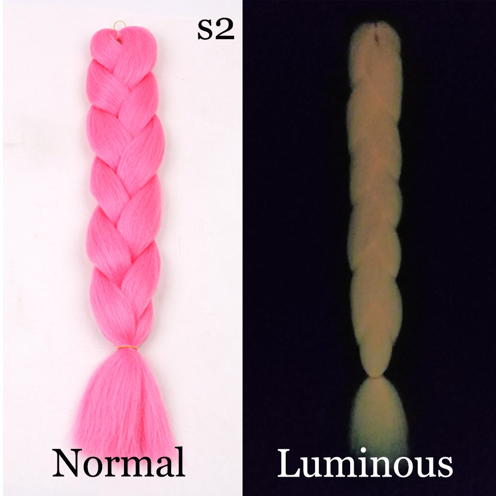 Shining Fluorescence Braiding Hair Jumbo Box Braids Hair Synthetic Braid Hair Extensions for Women White Pink 100g 24inch: S2
