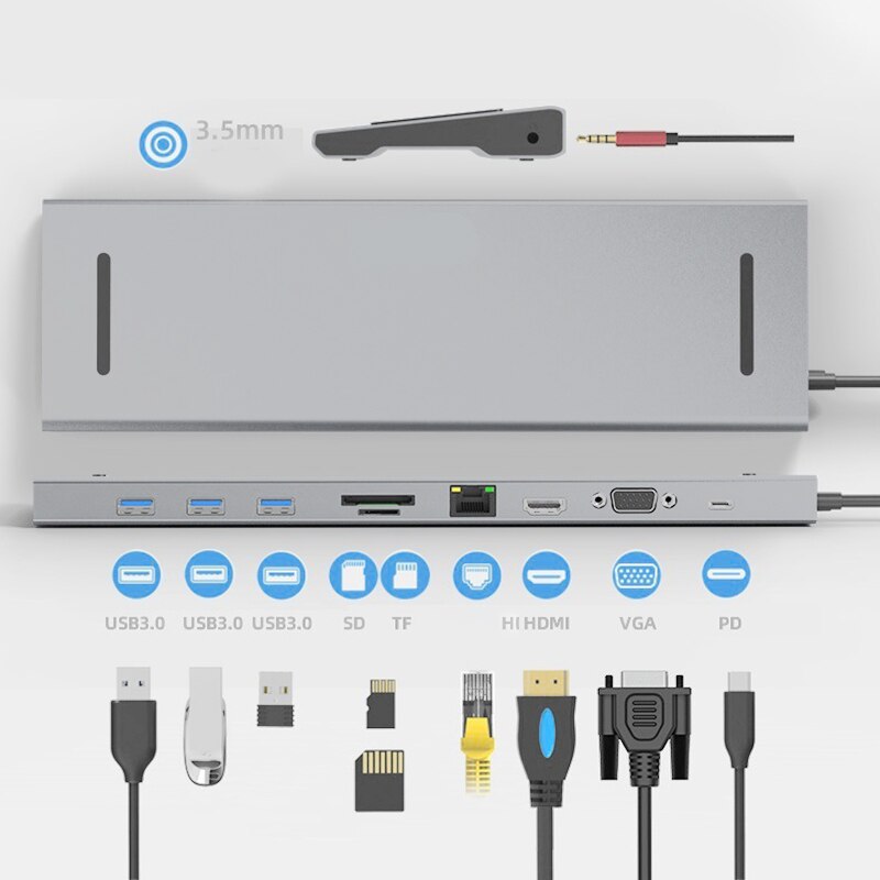 Usb type c hub  to 3.0 usb hdmi  rj45 usb hub voor professionele accessoires usb splitter multi 11 poorten type c hub usb-c hub