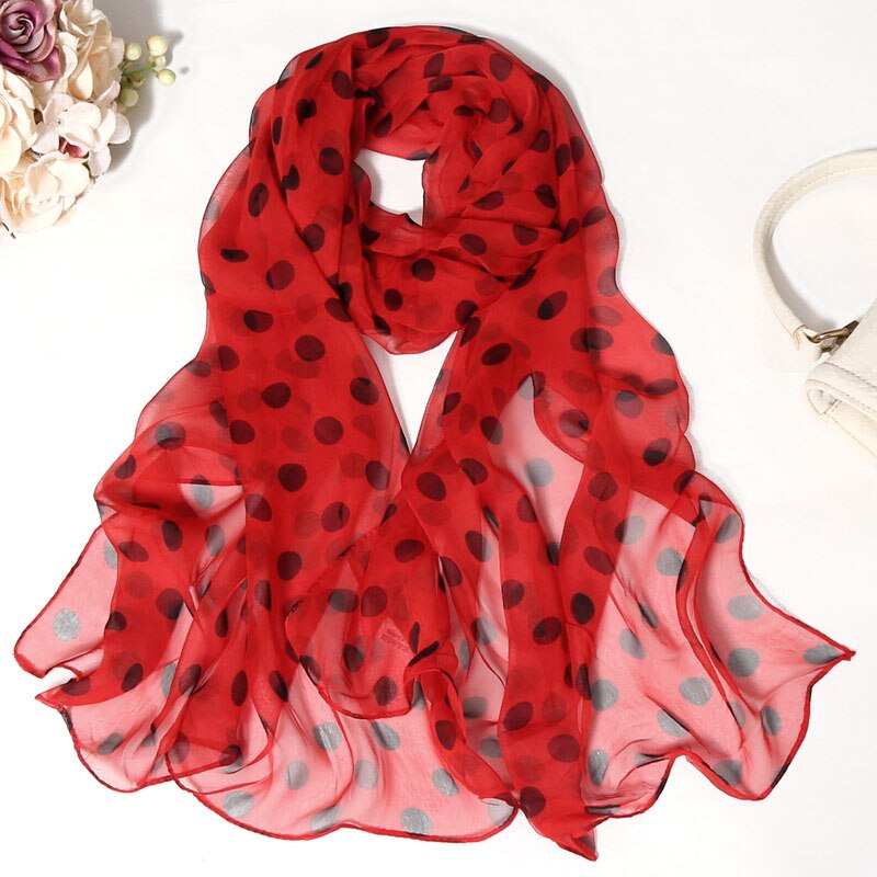 Foulard en mousseline de soie georgette à pois pour femme, long châle bandana, fin, pour l'été: 2