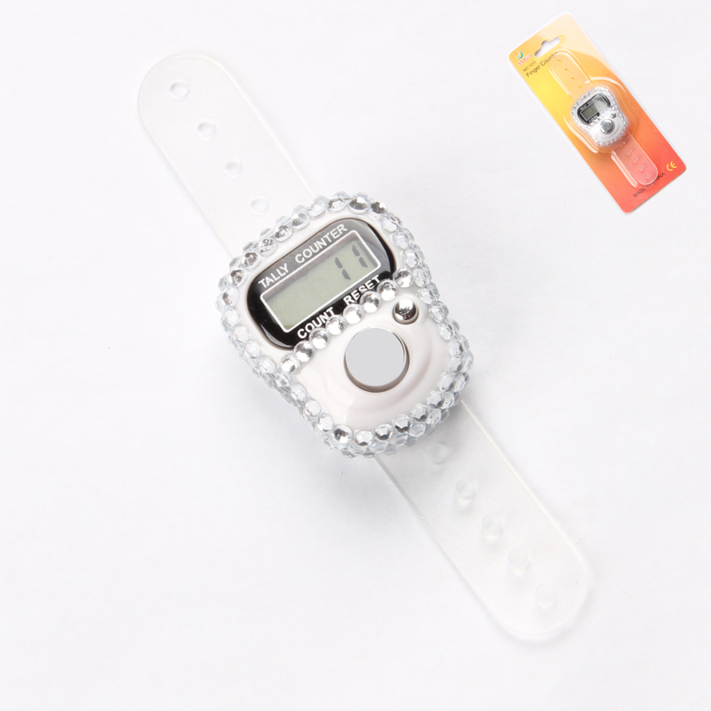 Fingertellerkompass islamsk tasbih-perle 5 digital led elektronisk håndholdt teller klikkerteller ring: Hvit