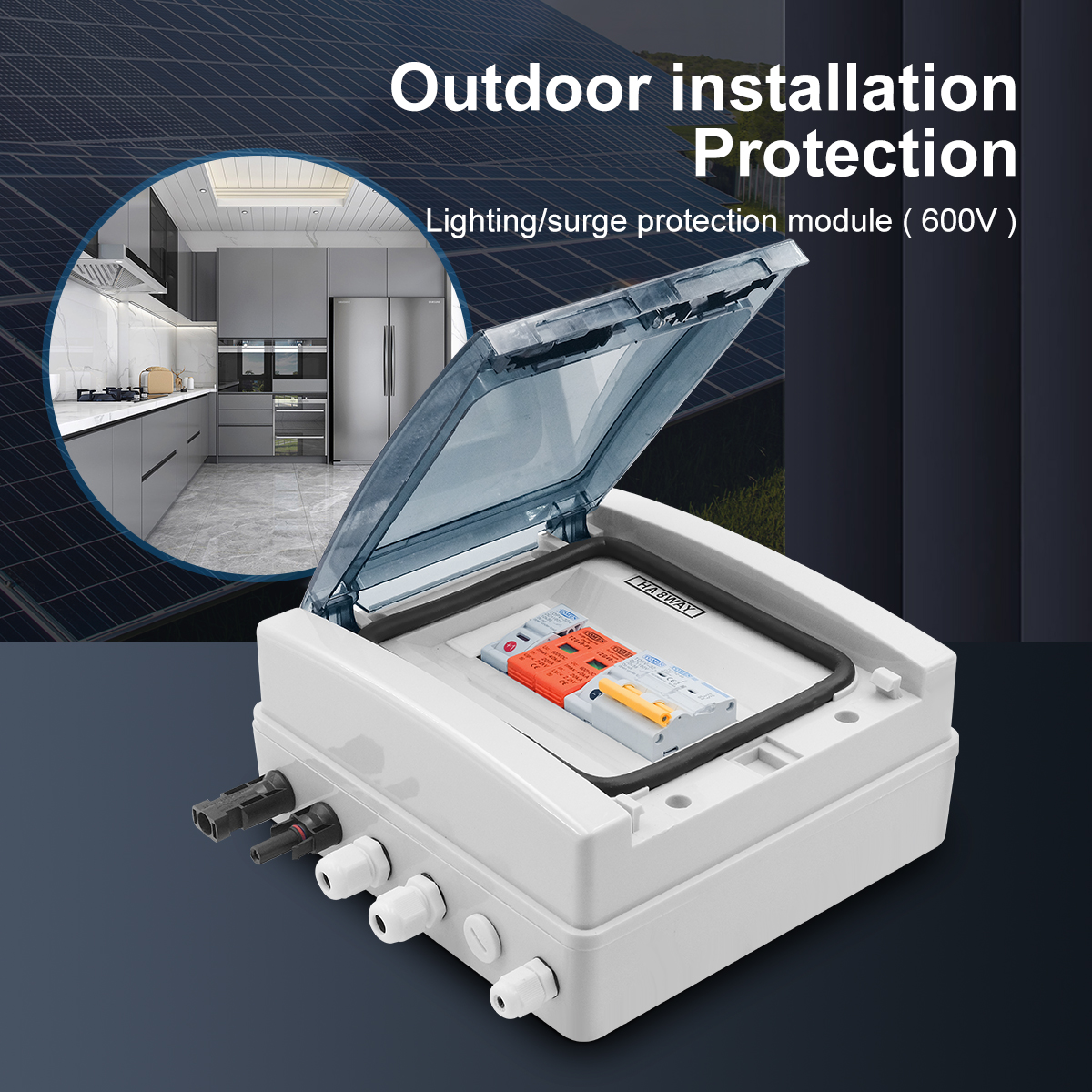 Caja combinadora Solar fotovoltaica PV con protección contra rayos 1 entrada 1 salida DC 600V fusible MCB SPD caja impermeable IP65