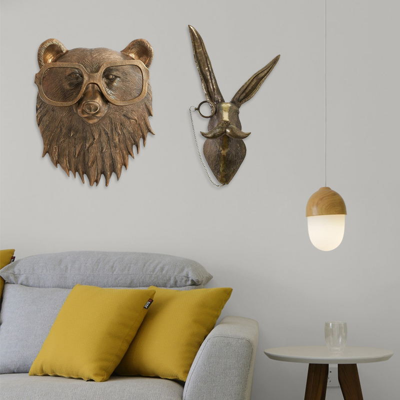 Pendentif mural en résine, tête de renard, lapin, cerf, souris, avec lunettes, Sculpture, , décoration murale pour la maison