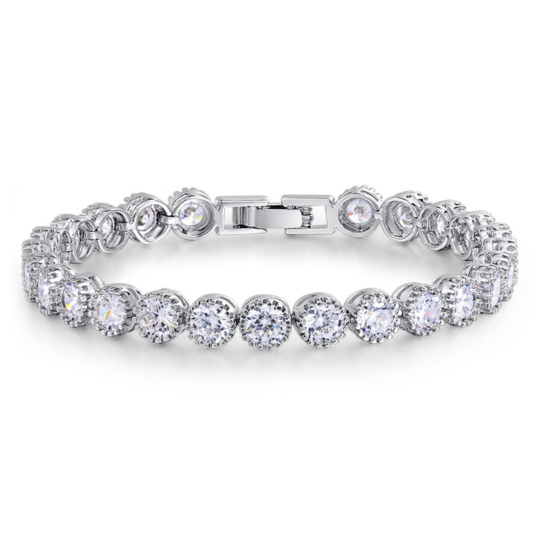 Luxo 4mm redondo cz 925 prata esterlina tênis pulseira & bangles para mulheres jóias festa de casamento presente natal s4785