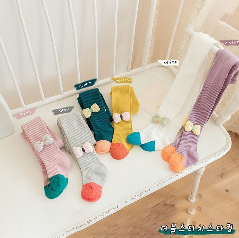 Medias de algodón con lazo para niños, pantimedias de bebé de punto para niño de 0 a 3 años, primavera y otoño