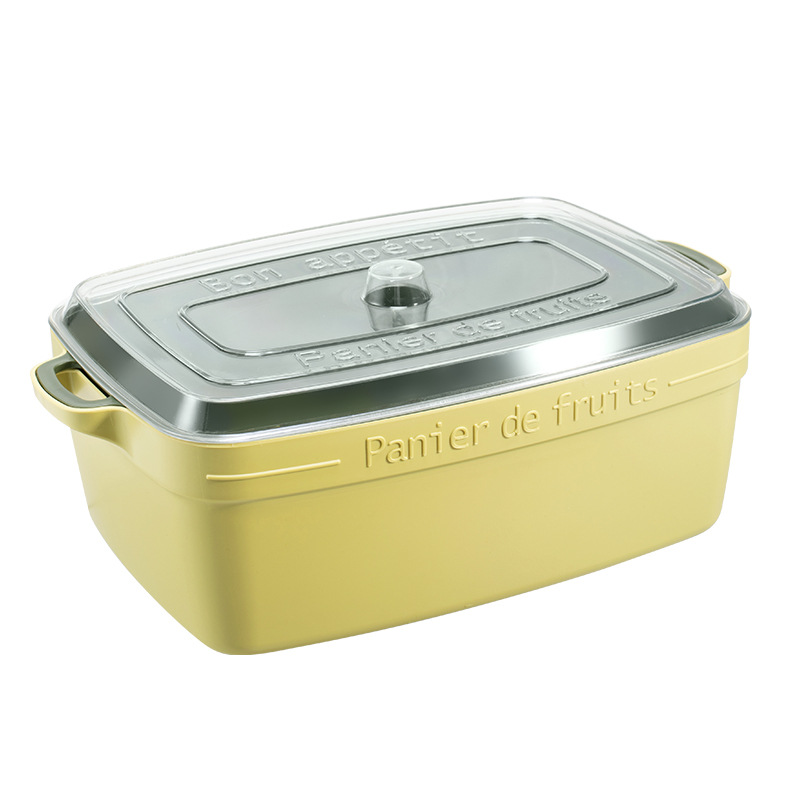 Cesta de drenaje de doble capa con cubierta, cuenco de limpieza de frutas y verduras, cesta de almacenamiento de frutas, cocina para lavar frutas: Yellow rectangle