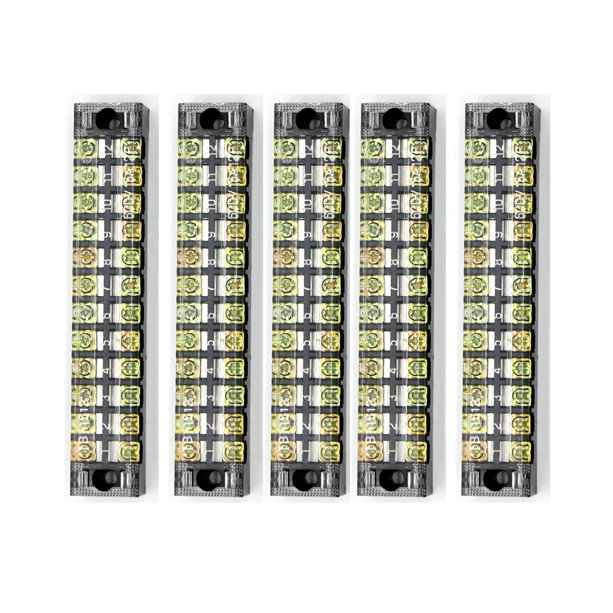 600V 15A 5/6/12 Positions Screw Barrier Terminal Block Dual Rows Wire Barrier Block Terminal Strip Power Distribution Terminal