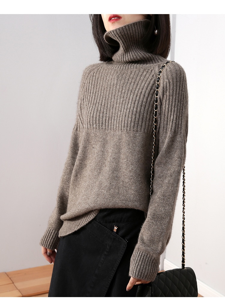 Retro kashmir genser med turtleneck dame genser langermet løs solid tykk vinter dame genser dame